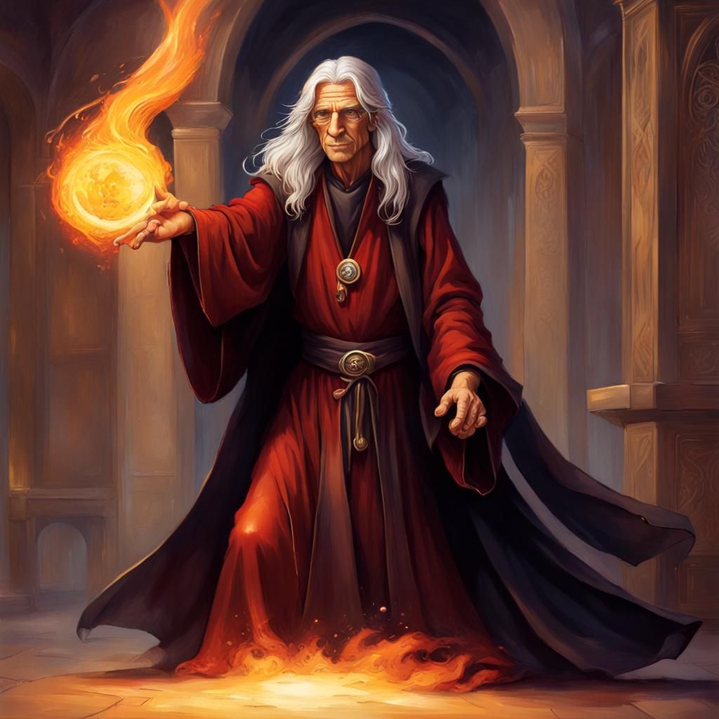 Young Wizard Casting Fireball in Expressionist Style