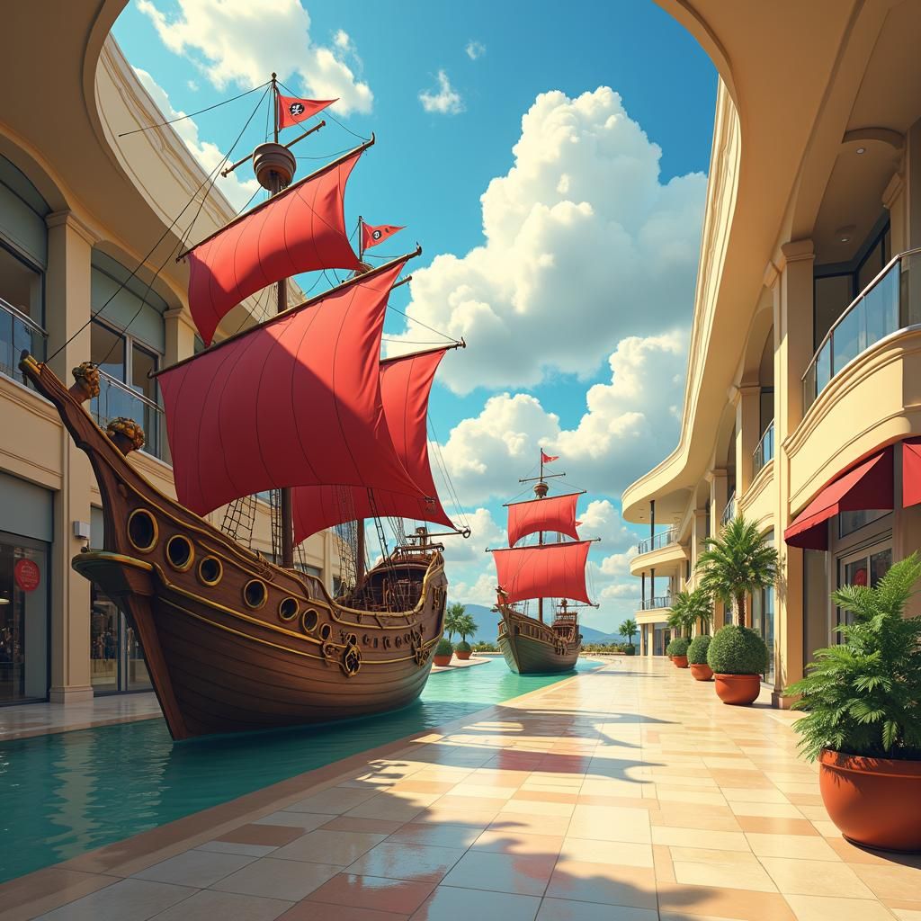 Pirate Ships Sail Through Mall Clouds
