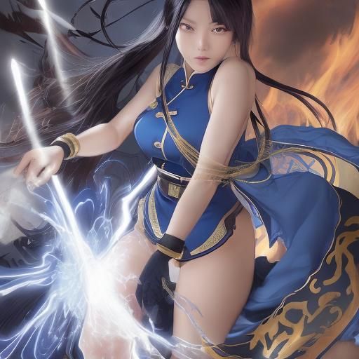 Agile Asian Fighter in Blue Streetwear