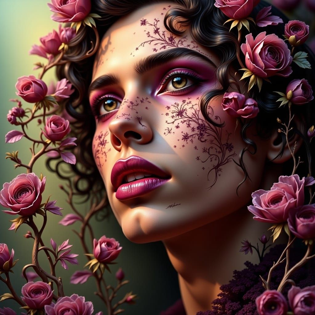 Man with Berry Lips in Romantic Style