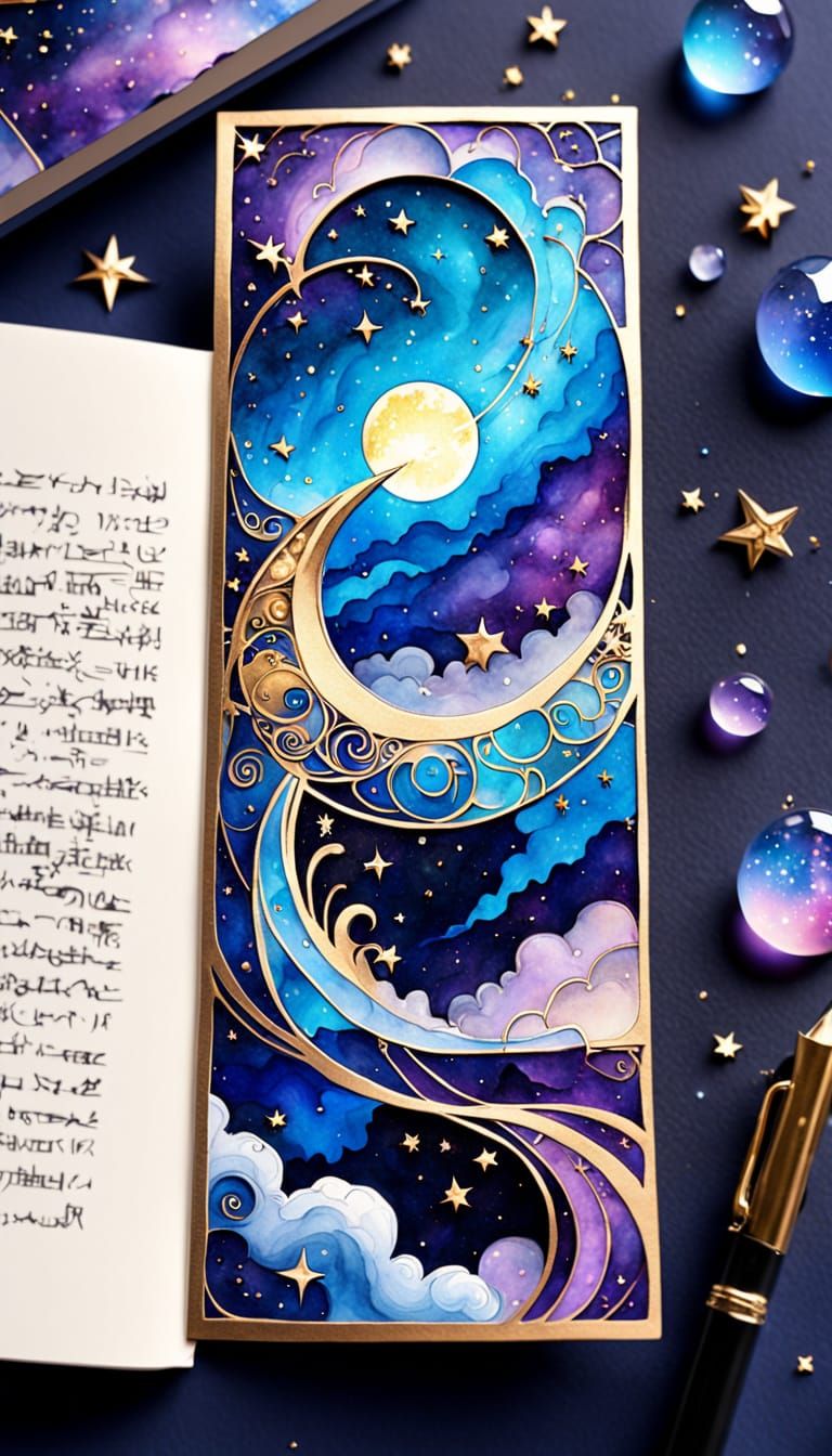 Ethereal Cosmic Bookmark Amidst Swirling Galaxy