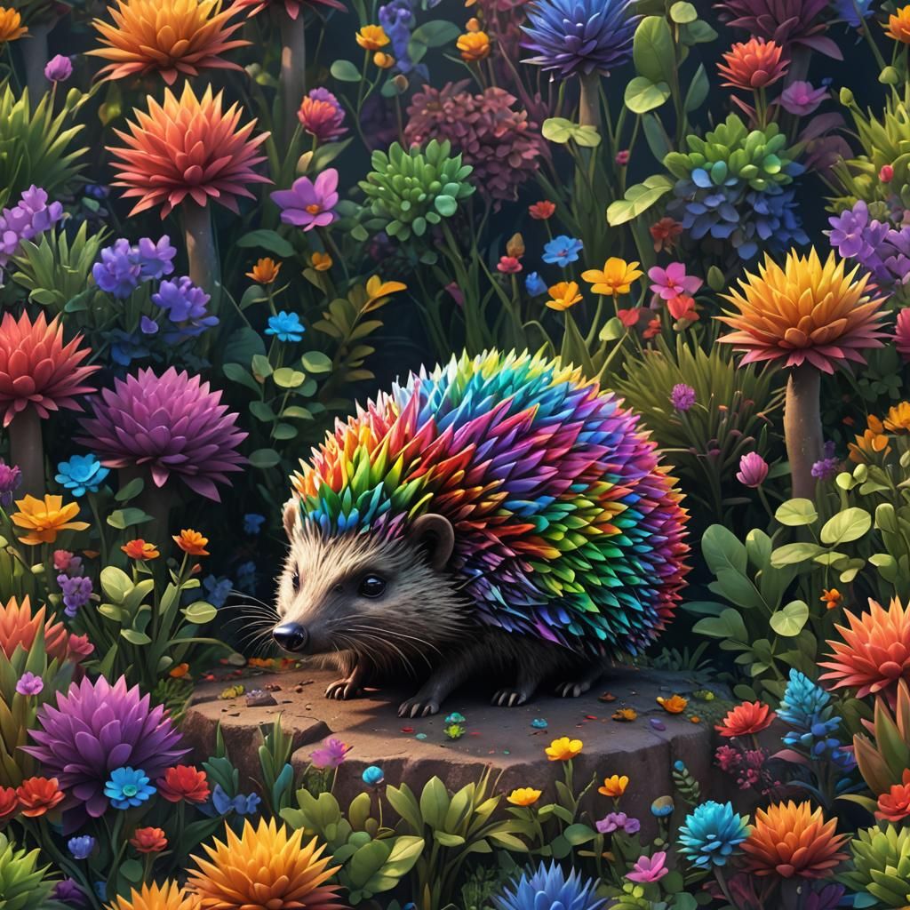 Rainbow Hedgehog Matte Painting in Deep Color