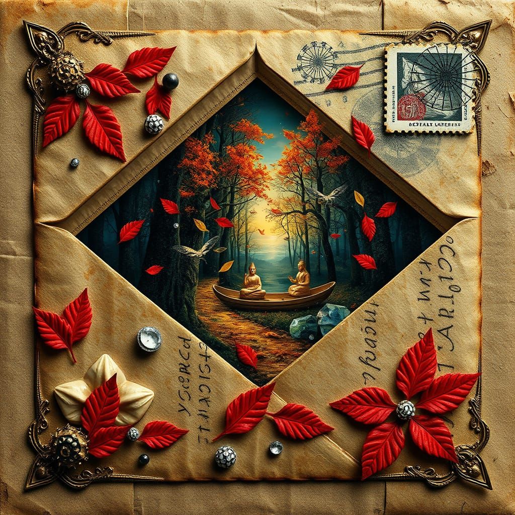 Vintage Envelope Reveals Fantasy Forest in Oil Painting Styl...