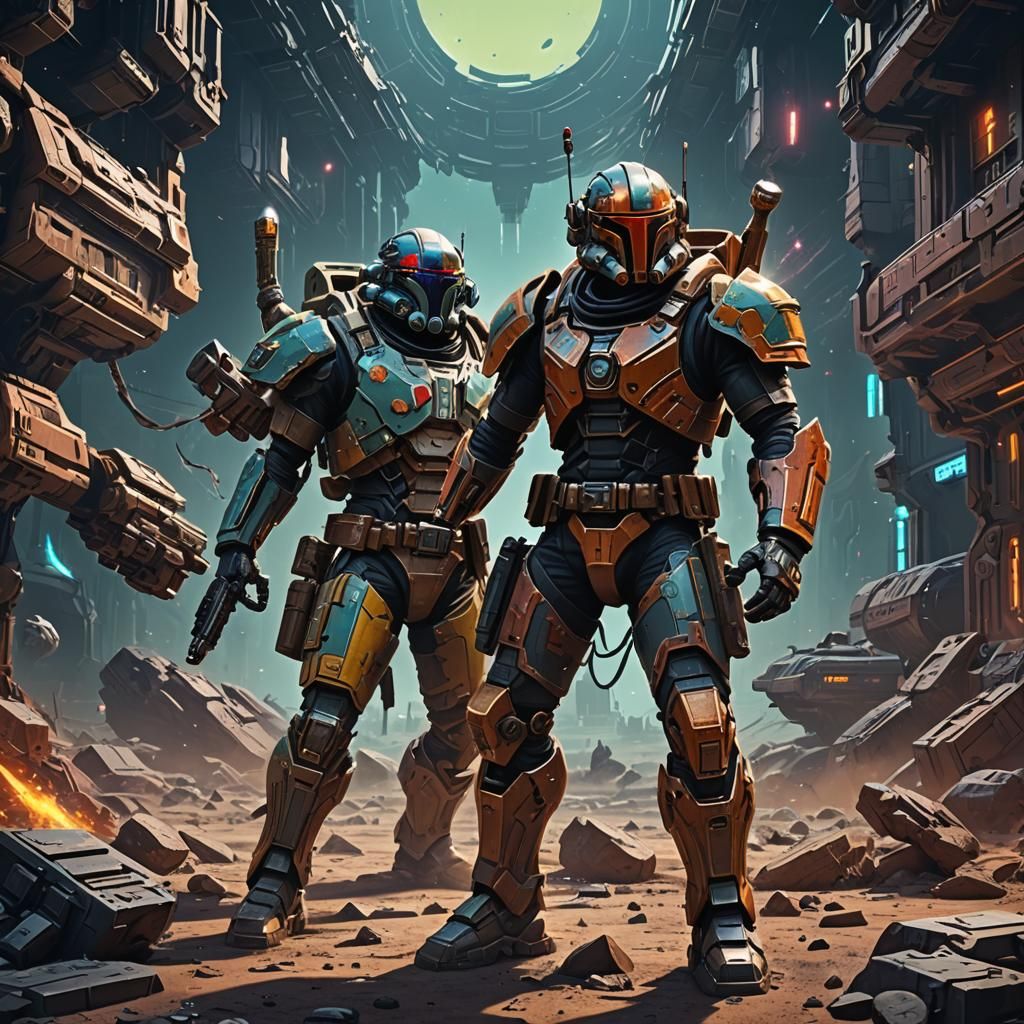 Intergalactic Bounty Hunter in Weirdcore Fantasy Style