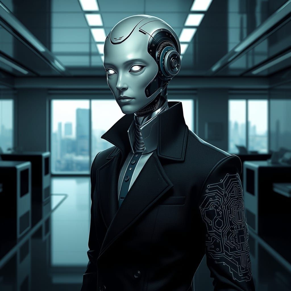 Cyberpunk AI Entity in Hyperrealistic Laboratory