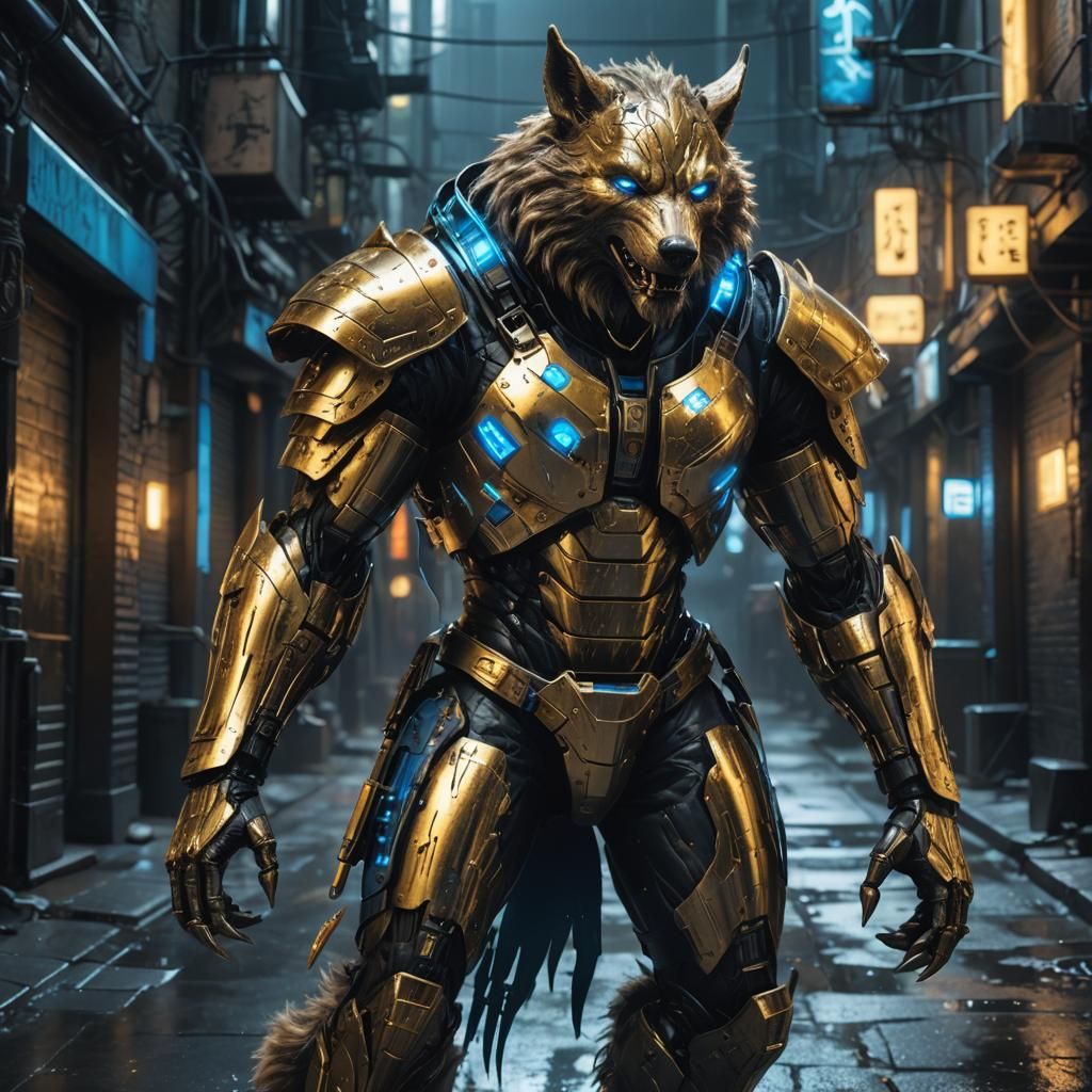 Cyberpunk Werewolf Android in Chrome Armor