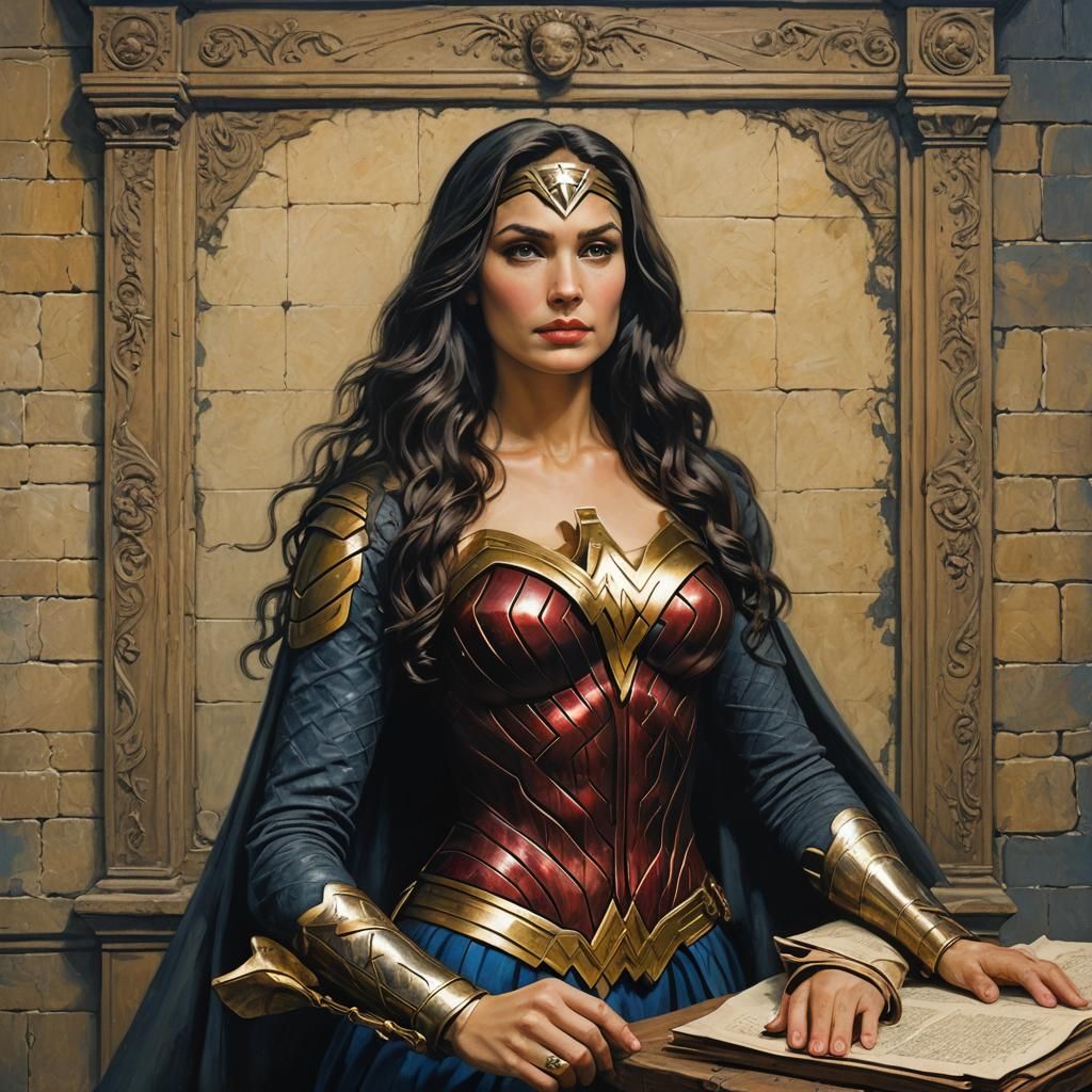 Wonder Woman as Mona Lisa: Oil Painting