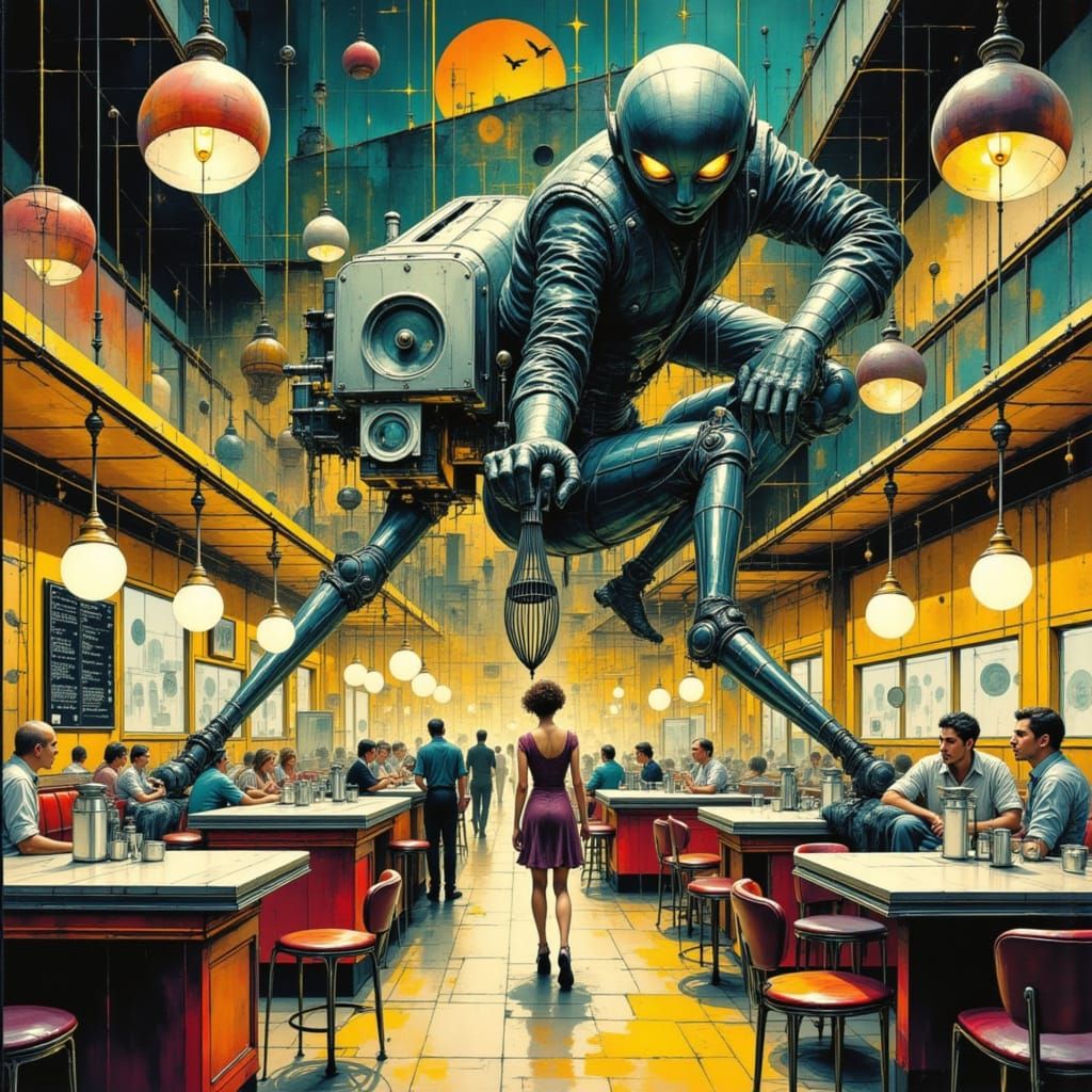 Sentient Chrome Toaster Attacks Diner in Retro-Futuristic St...