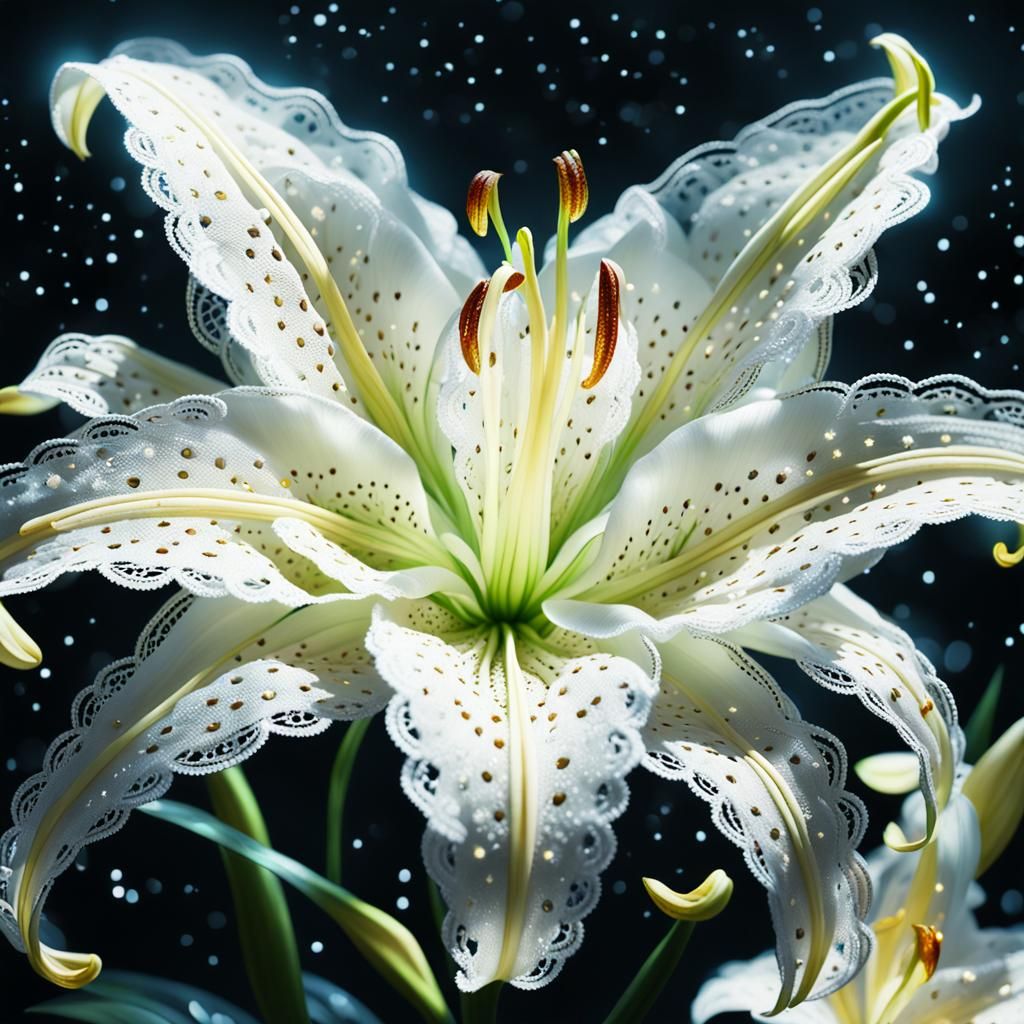 Magical White Lace Stargazer Lily in Fantasy Space