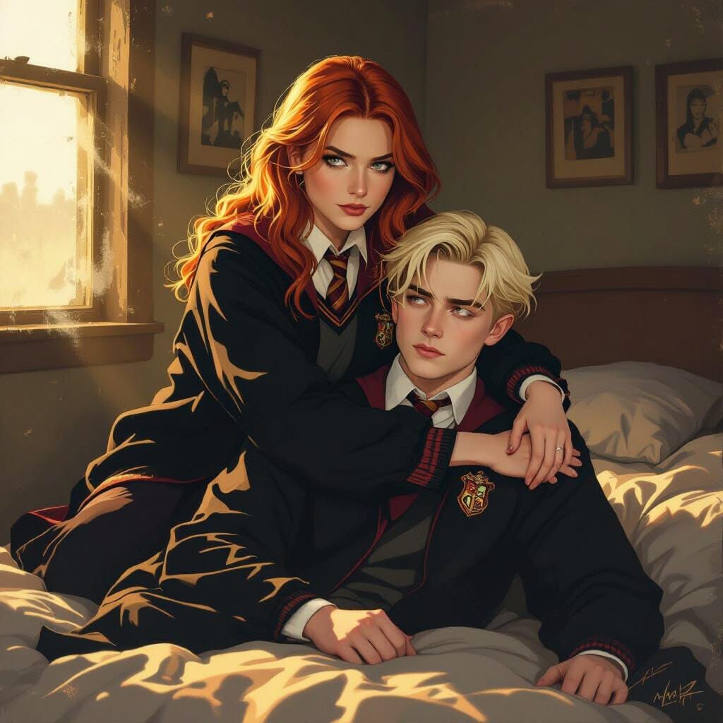 Draco and Ginny in Retro Dormitory