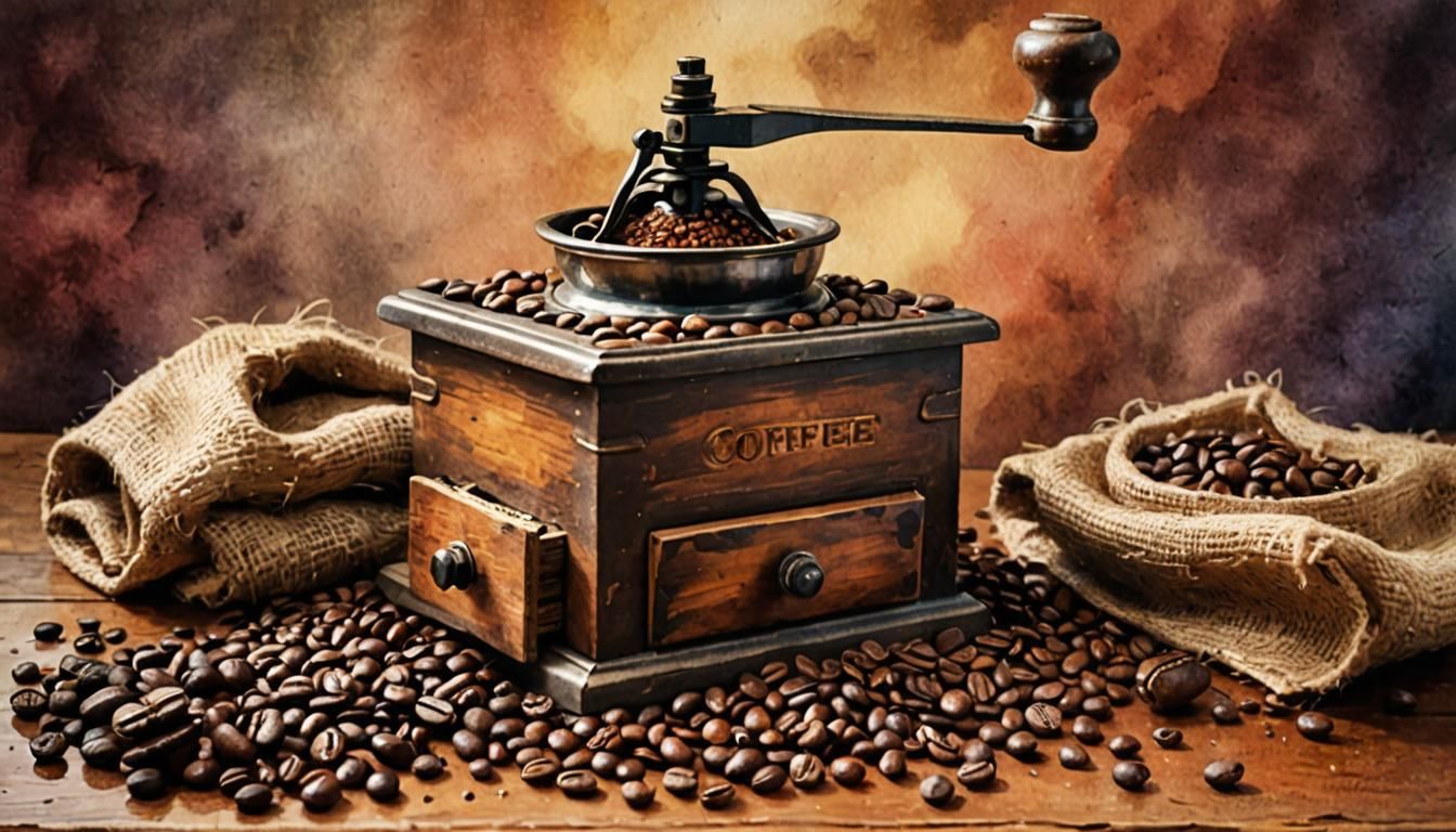 Vintage Coffee Grinder Still Life in Post-Impressionist Styl...