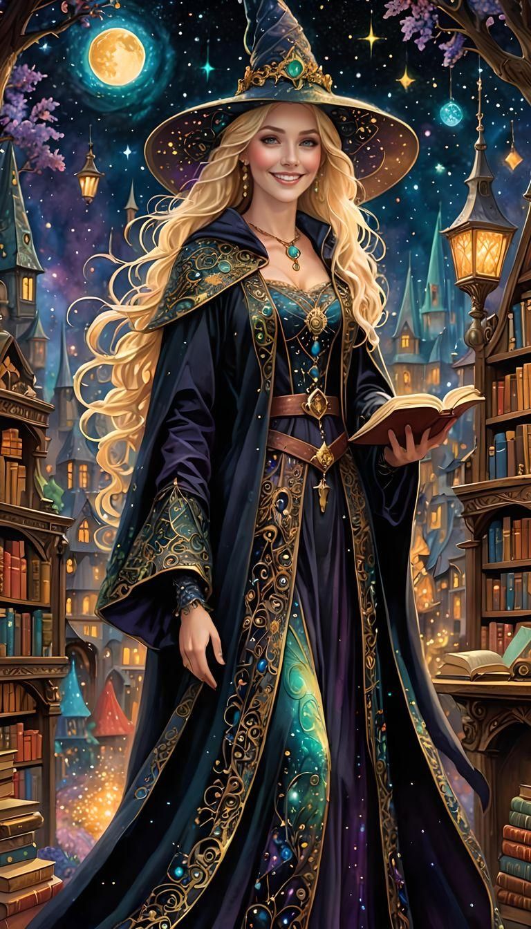 Enchanted Witch Book Shopping in Ethereal Bookstore