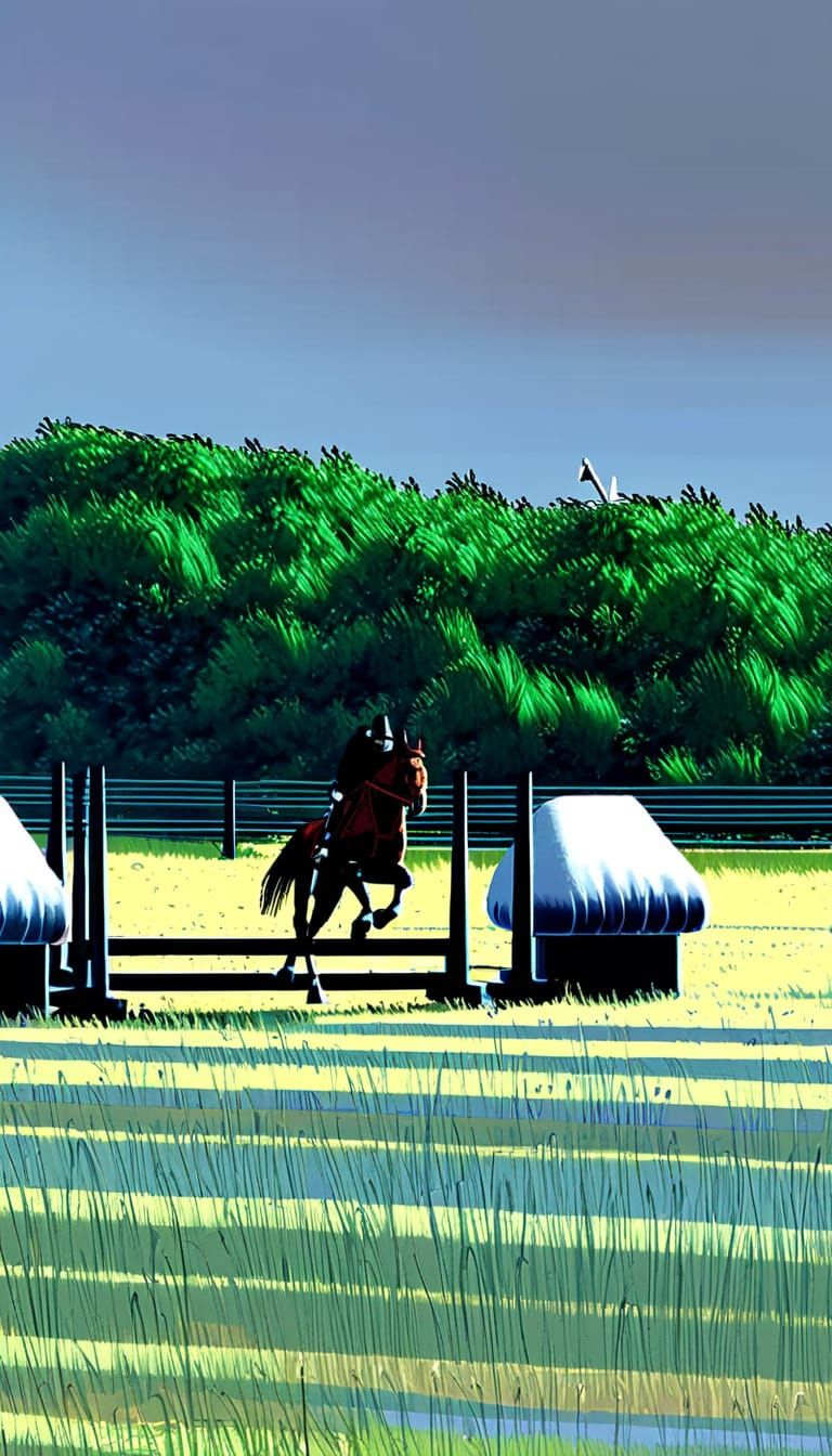 Vibrant Competition Jumper in Mid-Air, Cinematic Hyperrealis...