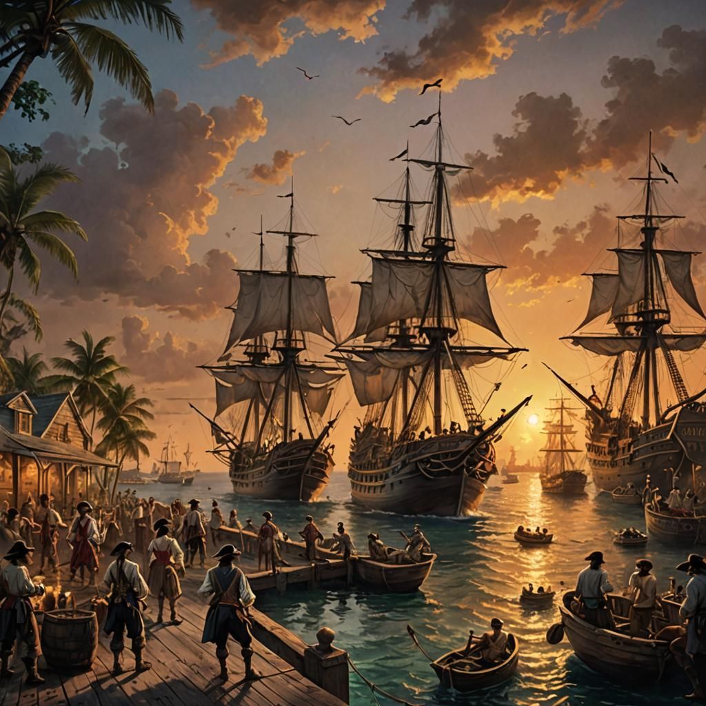 Pirate Capital Scene in Nassau, Bahamas, 18th Century