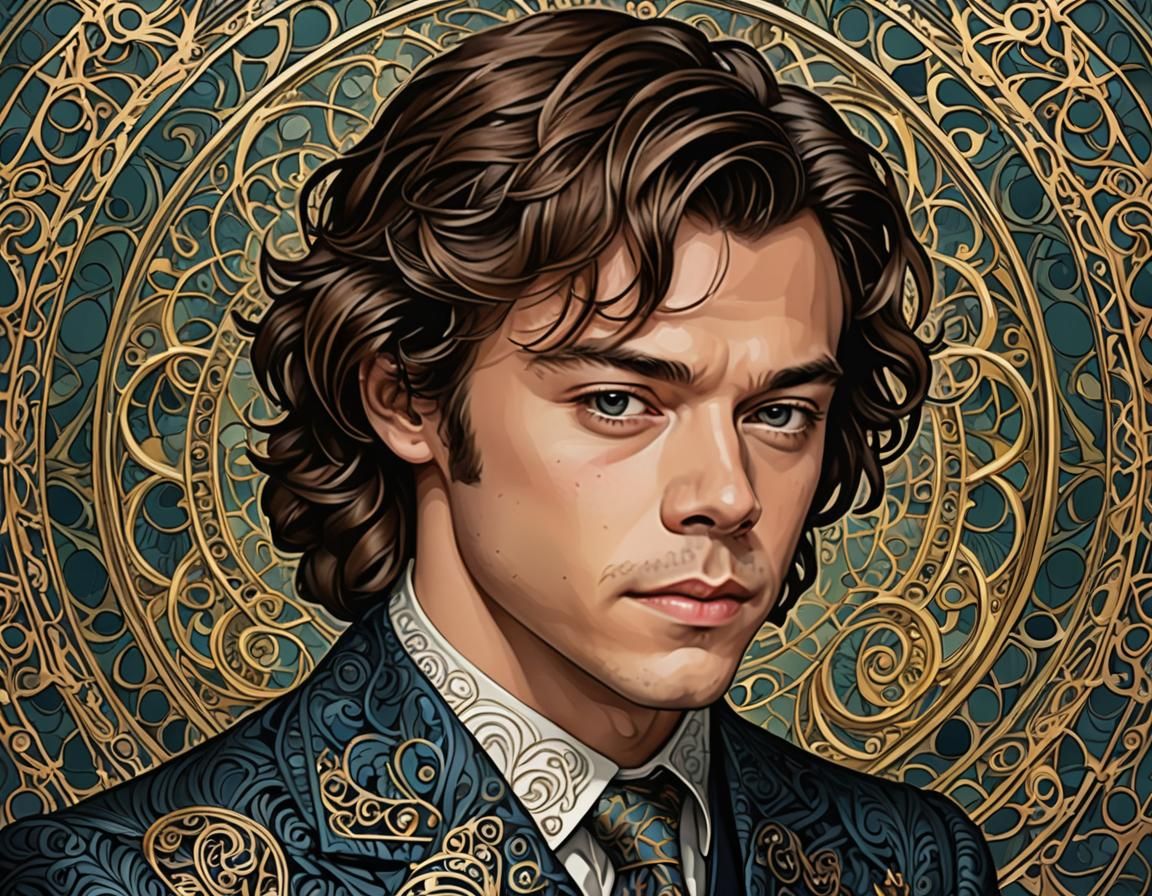 Art Nouveau Portrait with Abstract Elements