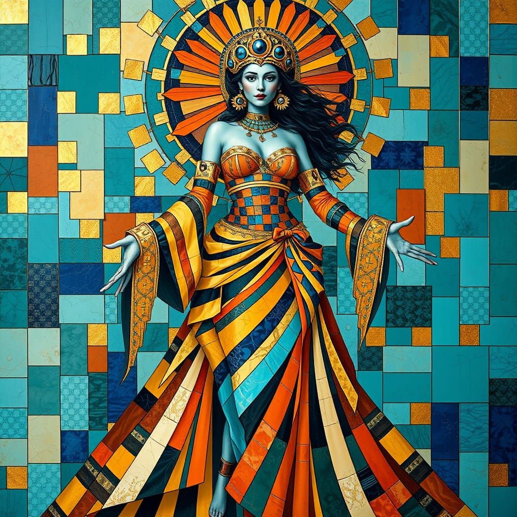 Ethereal Fantasy Maiden in Turquoise and Indigo Mosaics