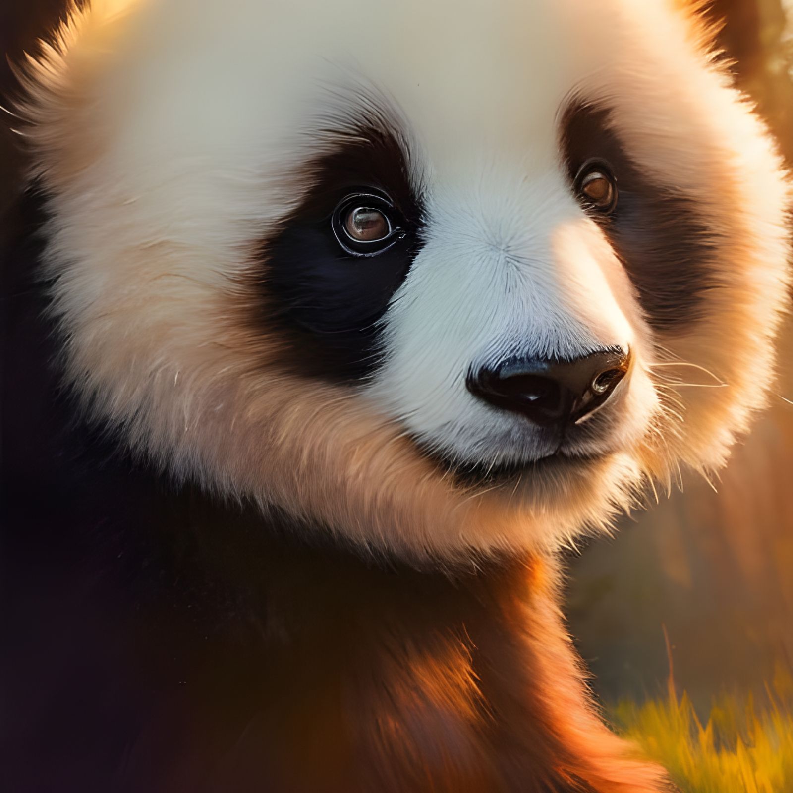 Adorable Big-Eyed Panda on Sunny Day, Digital Art