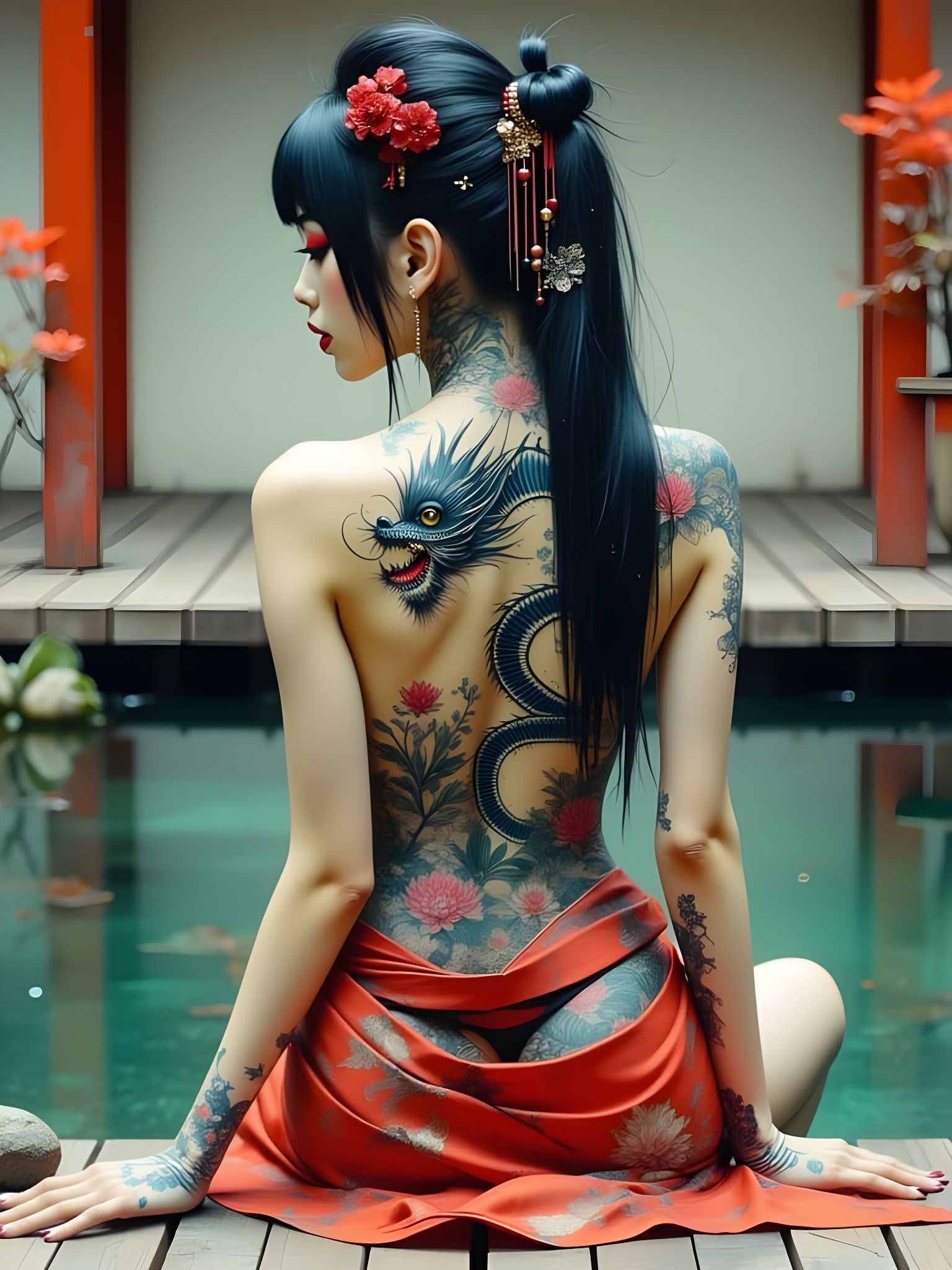 Elegant Asian Dragon Tattoo in Oil Painting Style
