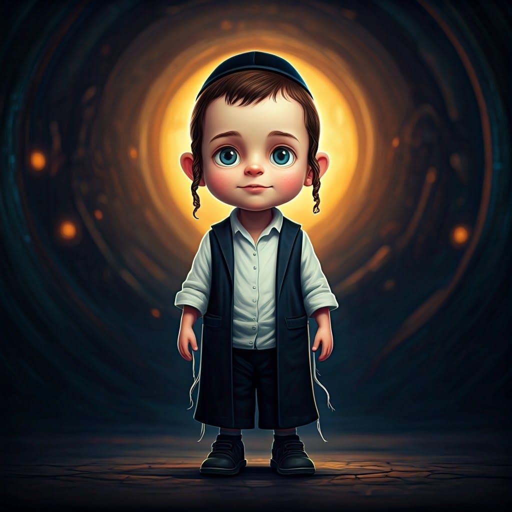 Charming Hasidic Child in Fantasy Setting, Detailed Matte Pa...