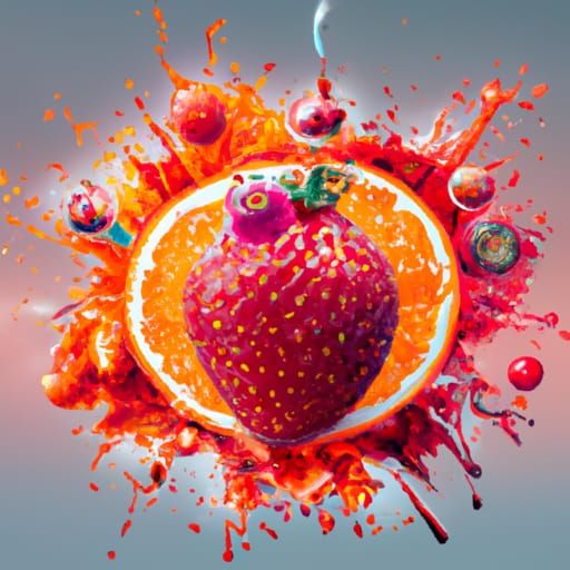 Strawberry and Blood Orange Explosion: Digital Matte Paintin...