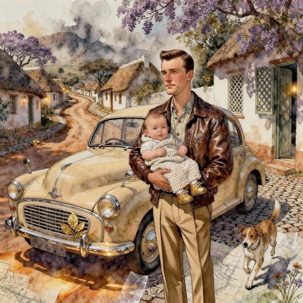 1950s Man with Baby and Morris Minor in South Africa