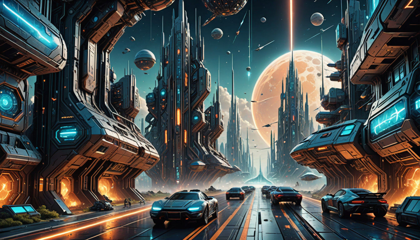Futuristic Cityscape in Geometric Space, Inspired by Comic B...