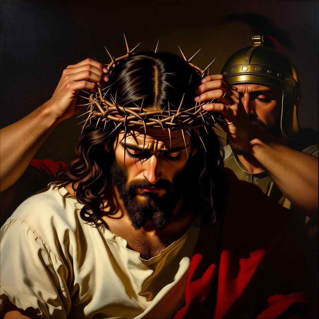 Jesus Crowned with Thorns in Baroque Oil Painting Style