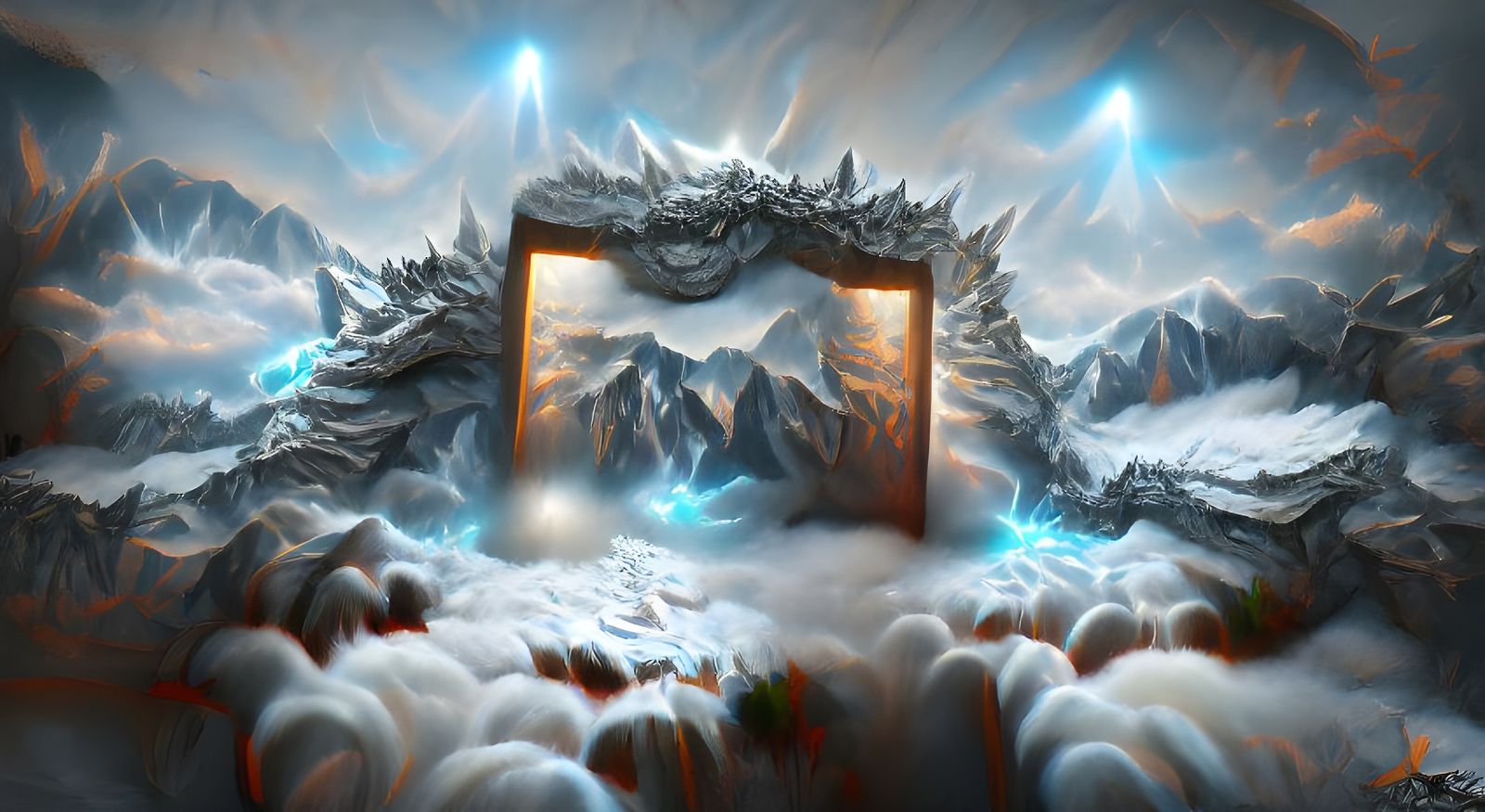 Silver Dragon Scales Portal on Snowy Peak