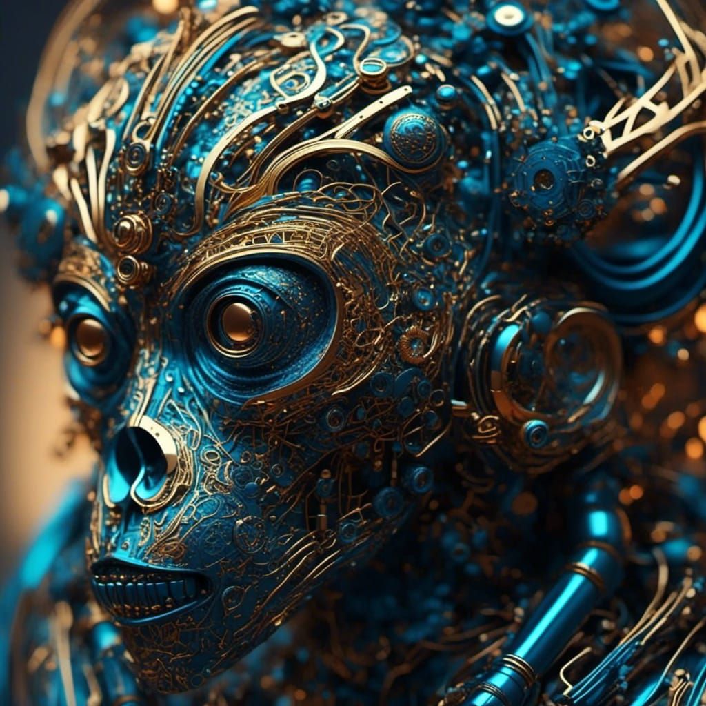 Fiery Cyborg Monkey with Voodoo Elements