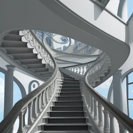 Mind-Bending Staircase Optical Illusion in Escher Style