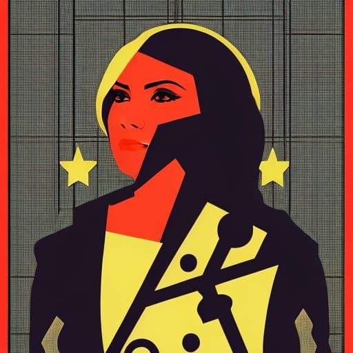 Woman Playing Chess in Geometric Pop Art Style