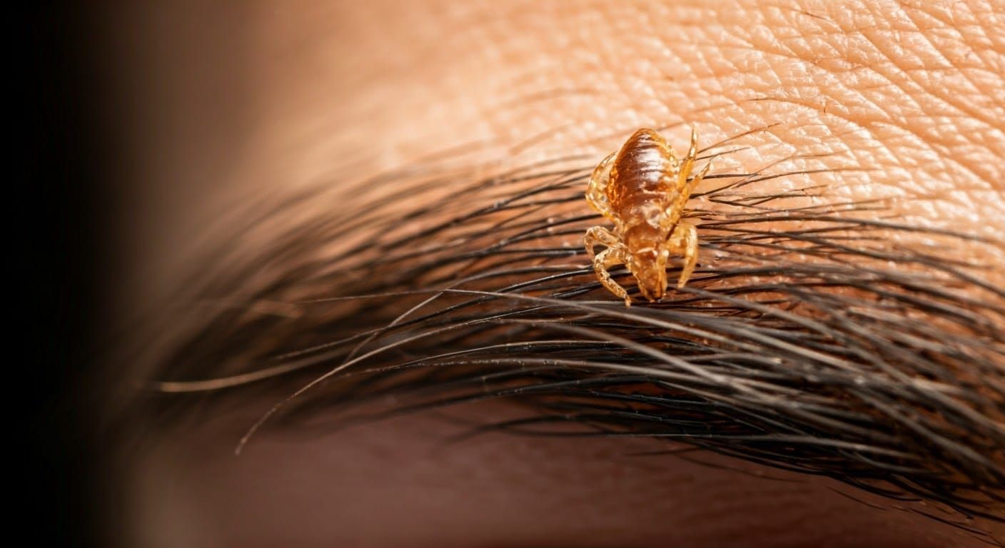 Macro Shot of Crab Louse in Eyebrow, Photorealistic Detail