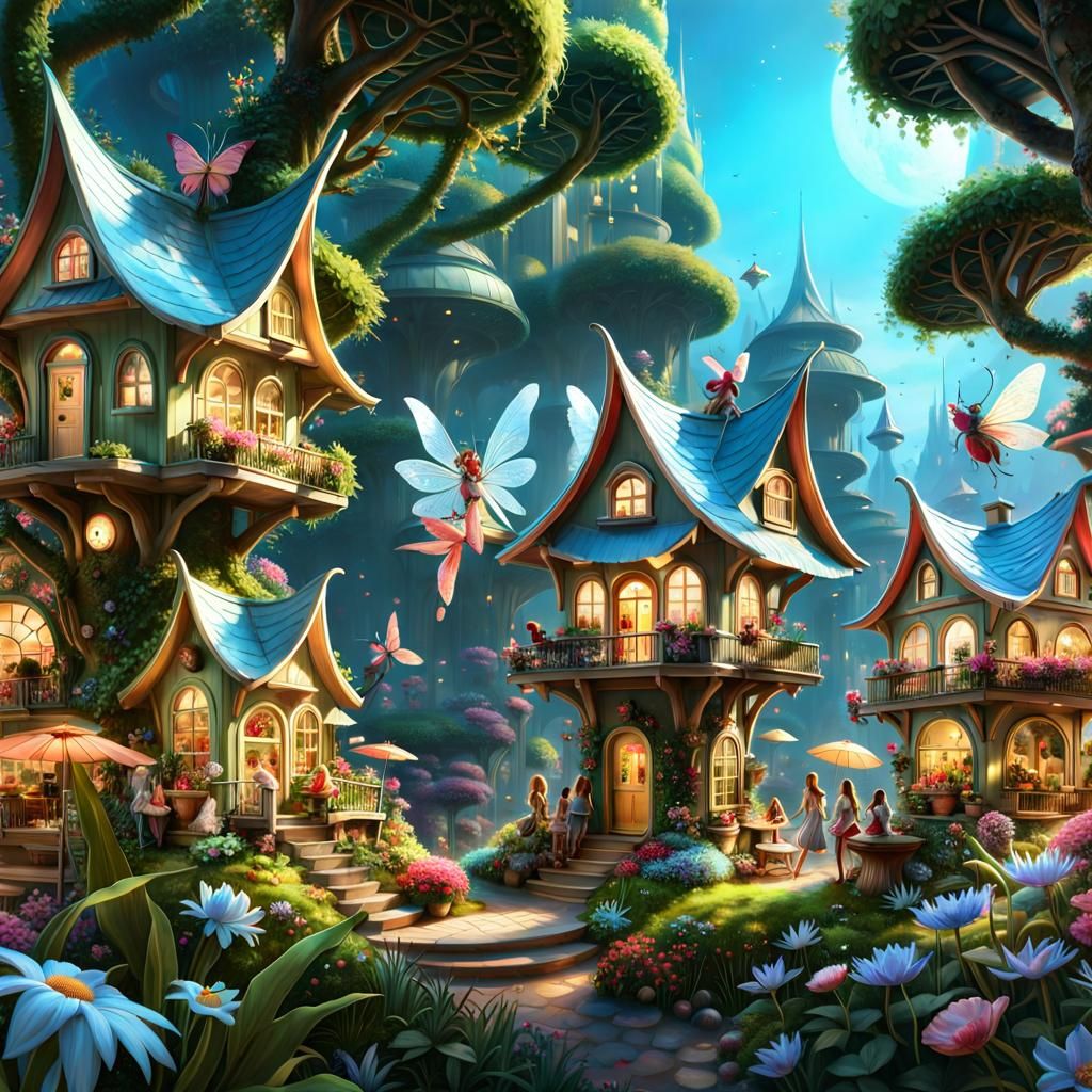 Enchanting Fairy Garden Scene in Hyperdetailed Photorealism