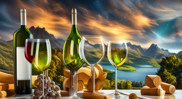 Wine Bottles and Glasses with Enhanced Colors