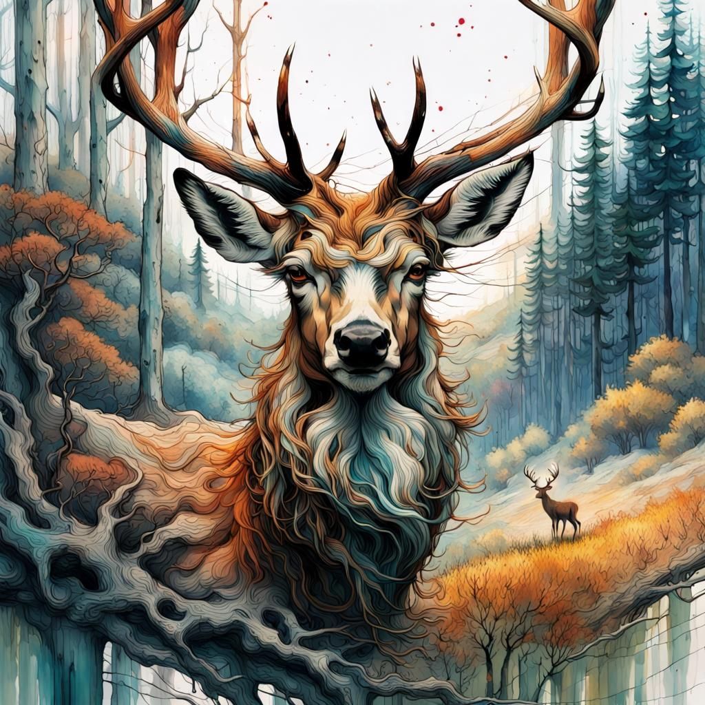 Suminagashi Deer in Expressive Style