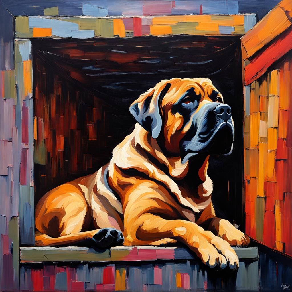 Mastiff Dog Sleeping, Impasto Oil Painting