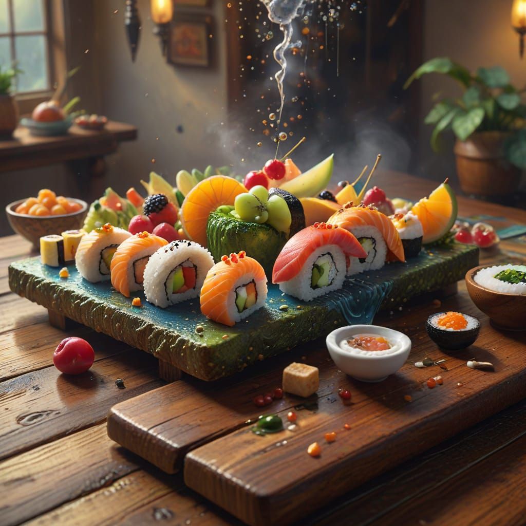 Surreal Levitating Food Art in Oil Painting Style