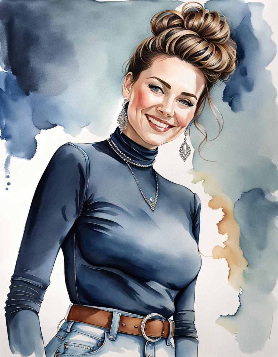 Elegant Brunette Portrait in Watercolor Style