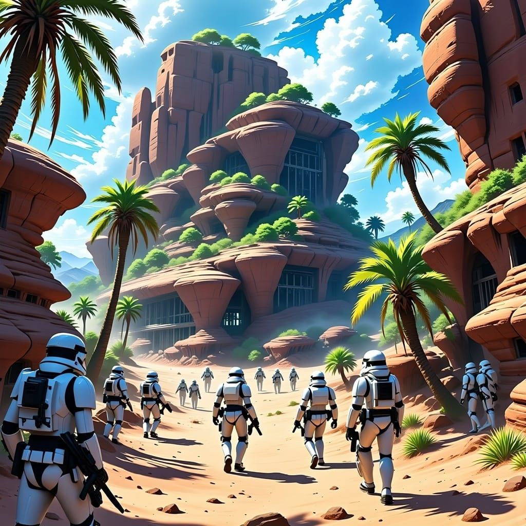 Stormtroopers Patrol Deserted Space Station in Futuristic Se...