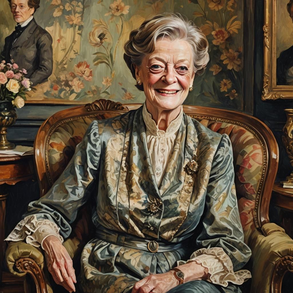 Victorian Maggie Smith Portrait as Impressionist Oil Paintin...