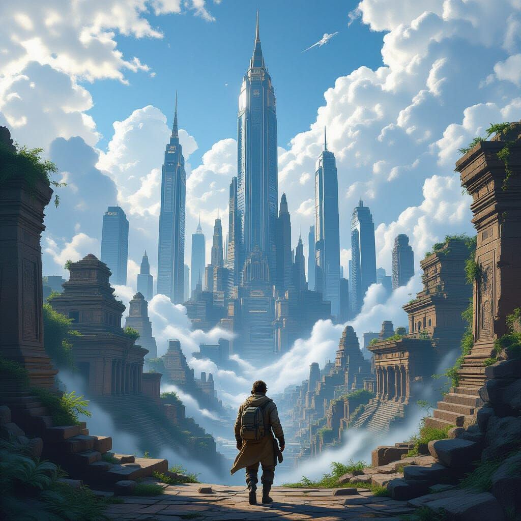 Treasure Hunter in Futuristic City Ruins: Game Cover Art