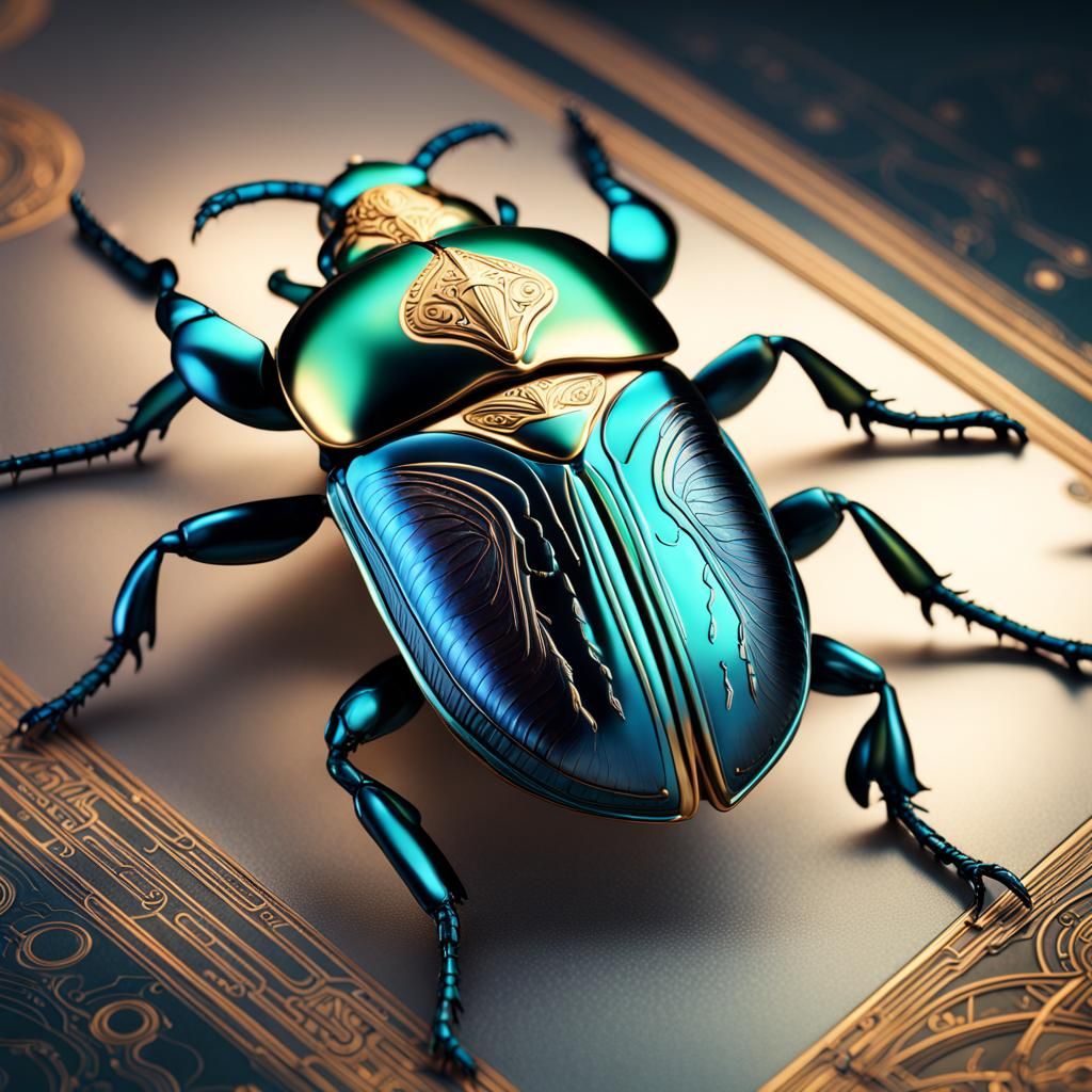 Photorealistic Scarab Beetle Render in Vibrant Colors