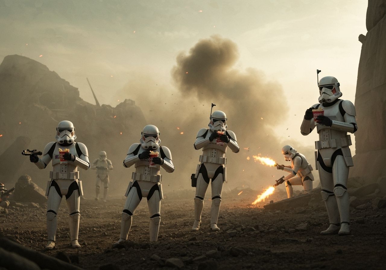 Clone Troopers Enjoying Zaxby's in Battle, Syd Mead Style