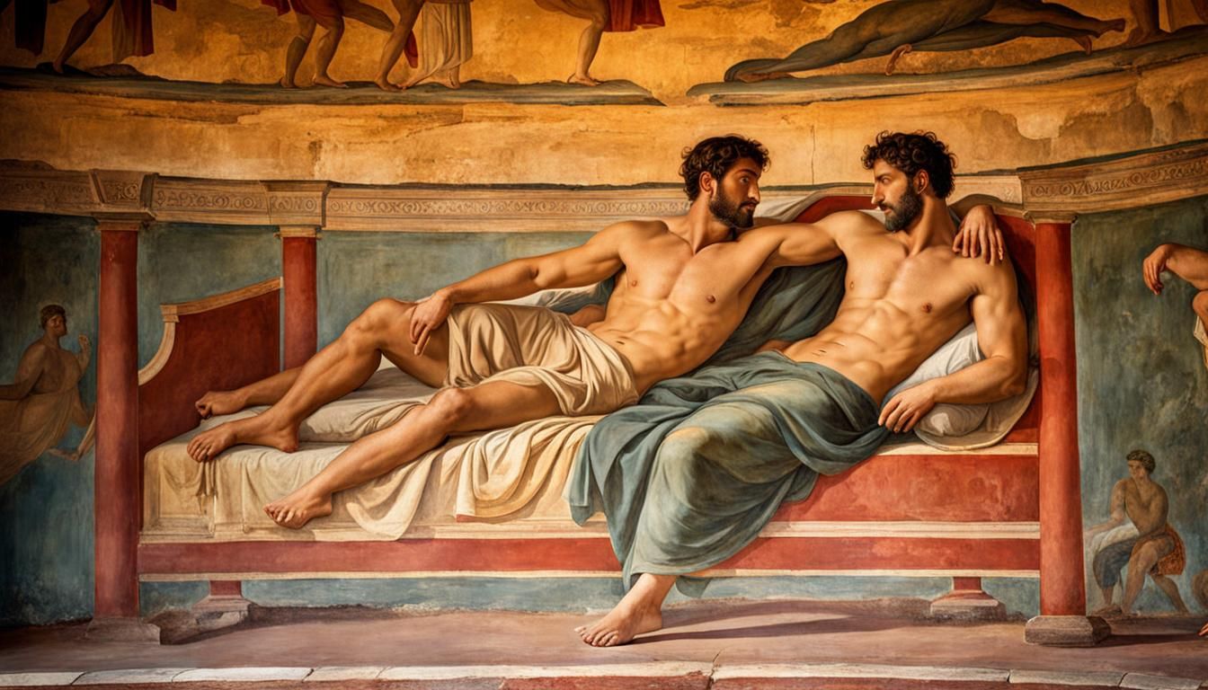 Romantic Pompeii Villa Mural of a Couple