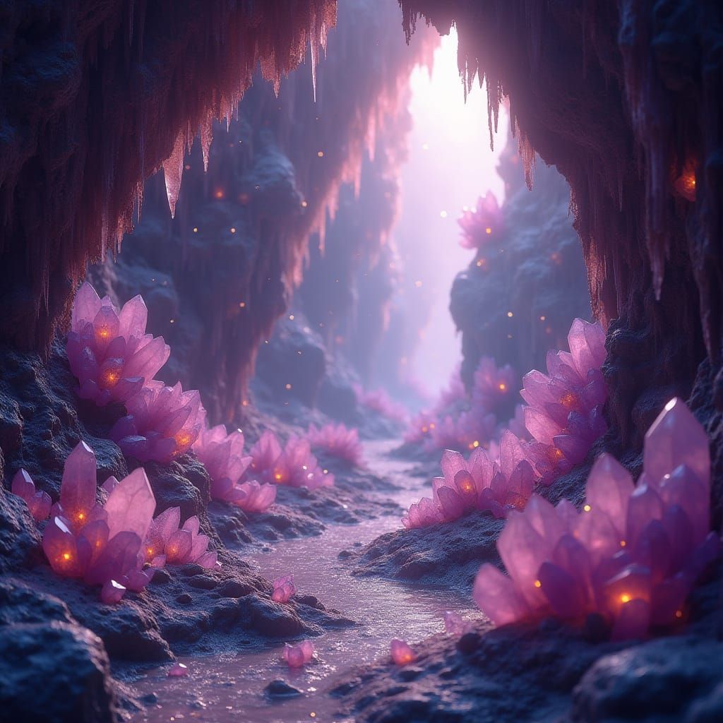 Mystical Crystal Cave with Amethyst and Rose Quartz
