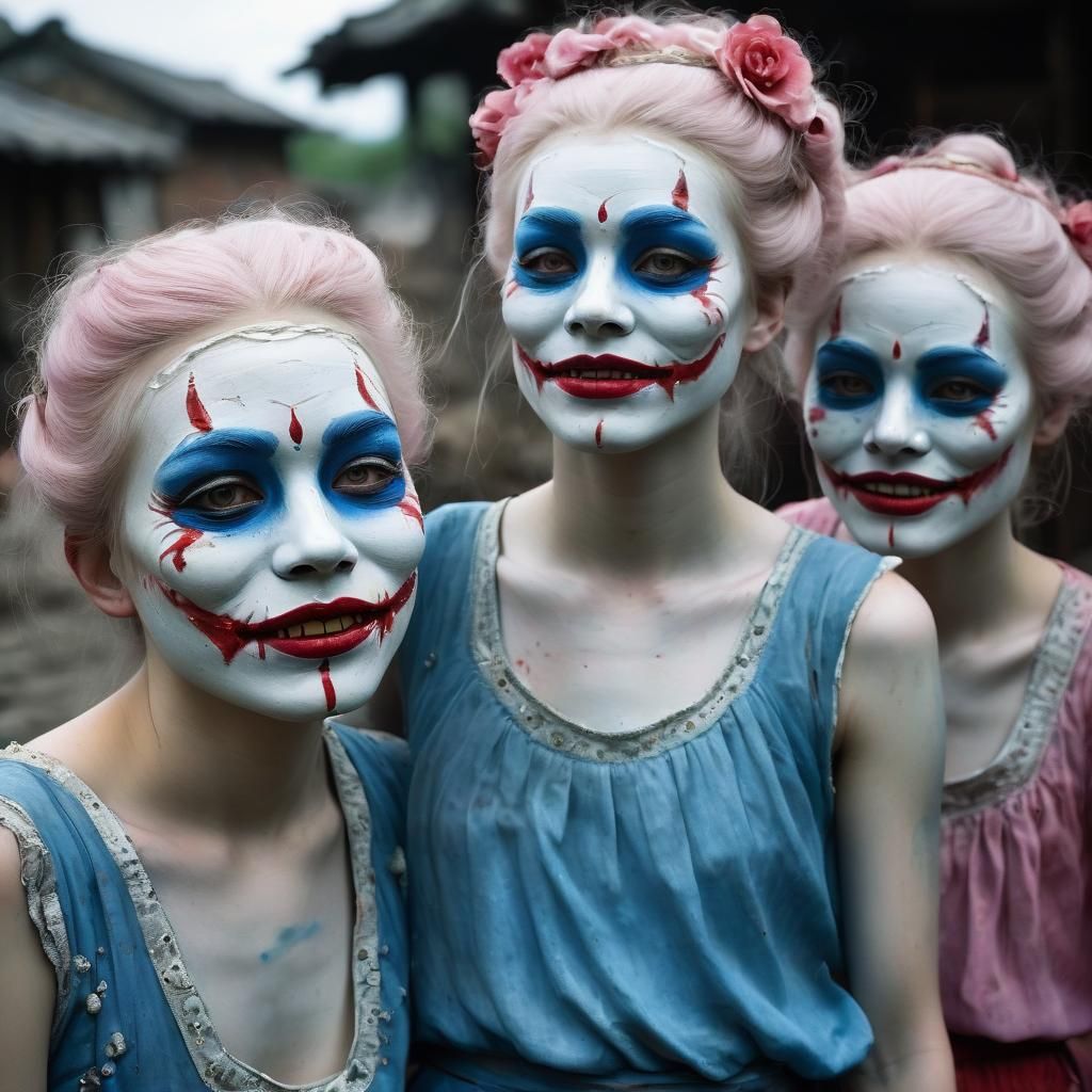 Creepy Porcelain Masks in Abandoned Circus, Hyperrealistic 8...