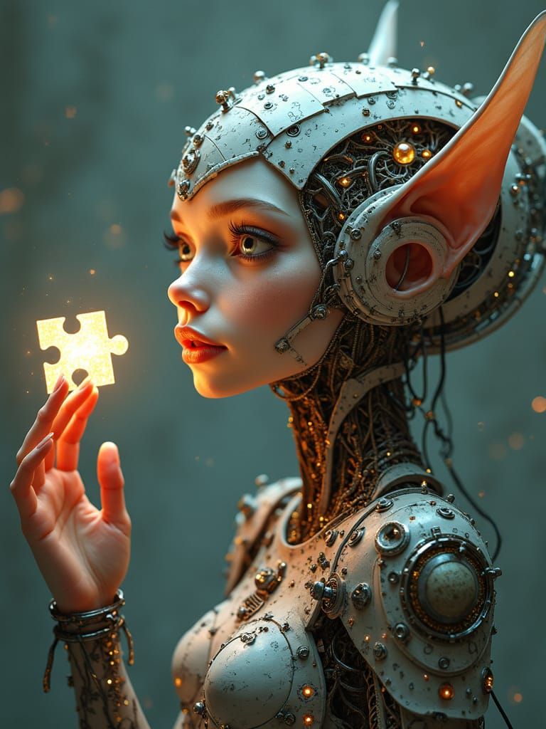 Sleek Puzzle Box Elf in Intricate Mechanical Attire