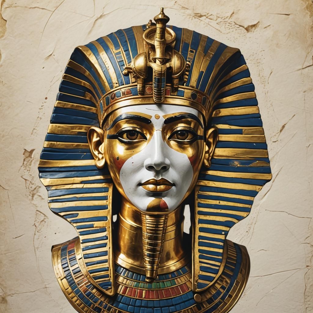 Tutankhamun Mask on Medieval Peasant, Hand-Drawn Style
