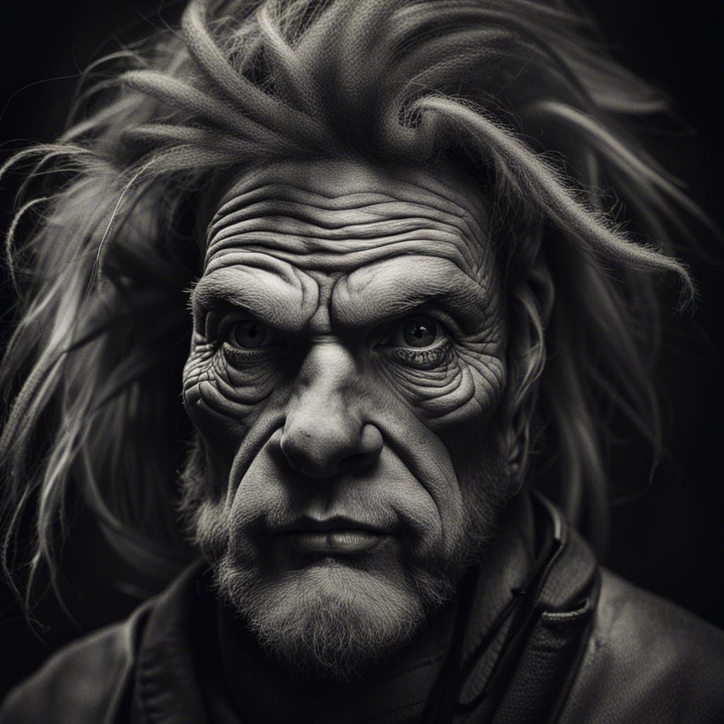 David the Gnome and Troll: Ink Drawing Portrait