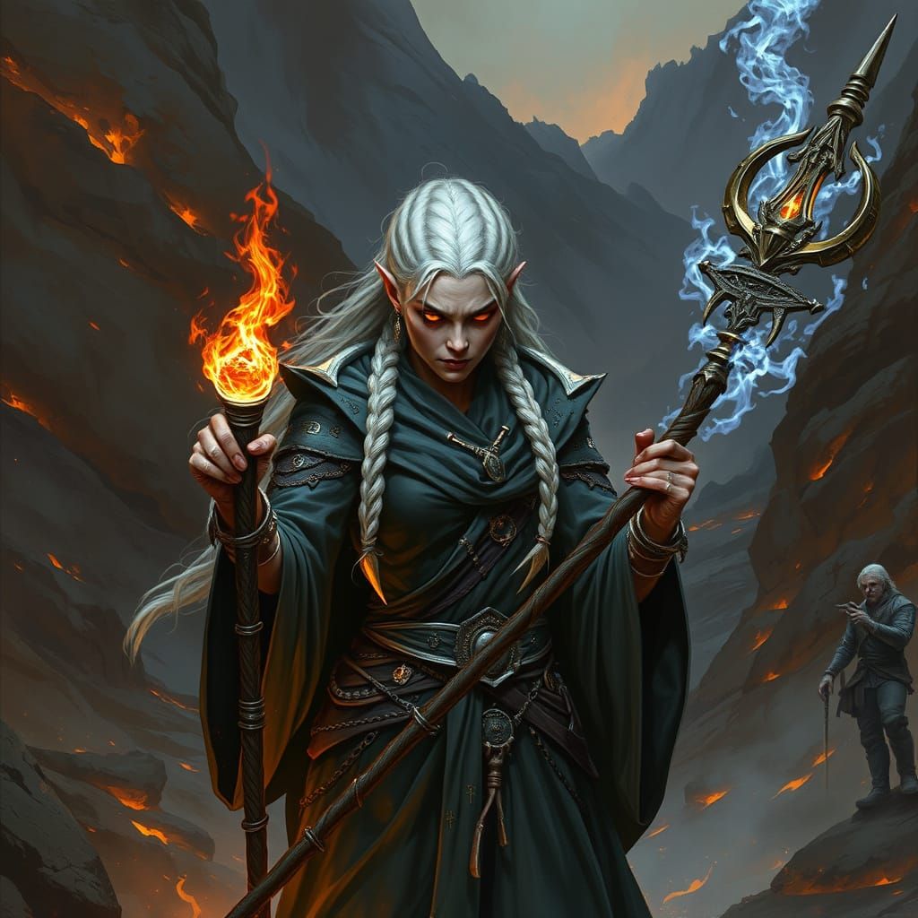 Dunmer Sorceress in Volcanic Wasteland